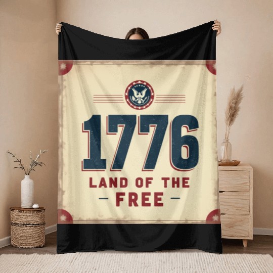 1776 Land of the Free Patriotic Emblem Throw Blankets