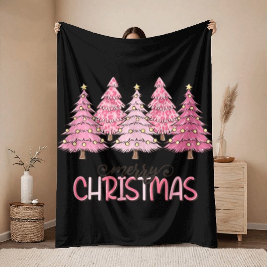 Pink Christmas Trees Throw Blankets
