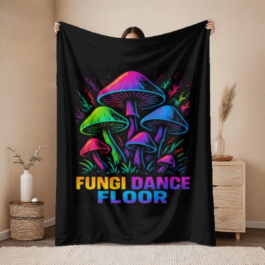 Trippy Mushroom EDM Rave Psychedelic Festival Throw Blankets