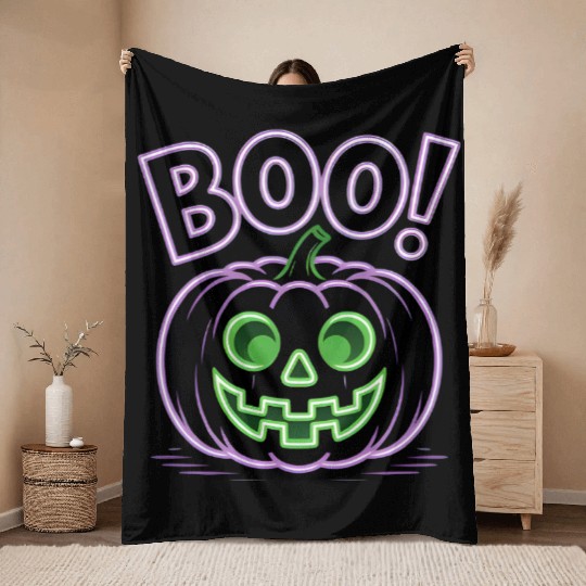 Neon Jack-O-Lantern Halloween Design Throw Blankets