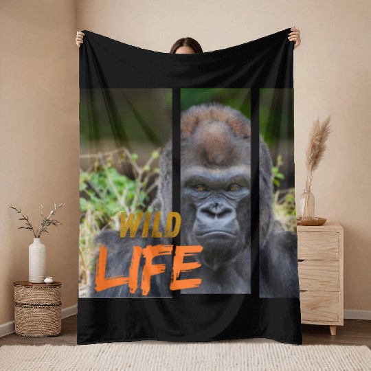 Gorilla Wildlife Portrait Throw Blankets