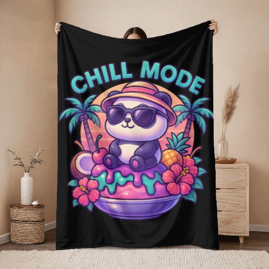 Panda Chill Mode Summer Vibes Throw Blankets