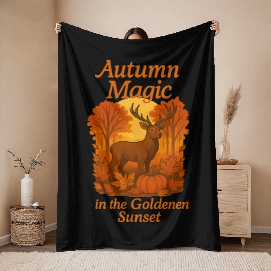Autumn Magic in the Golden Sunset – Majestic Deer Throw Blankets