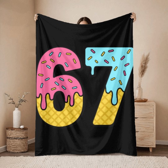 Six Seven Meme Ice Cream Drip Waffle Cone Funny 67 Throw Blankets