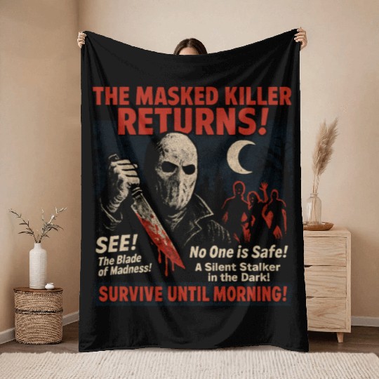 Masked Killer Returns Slasher Movie Poster Vintage Throw Blankets