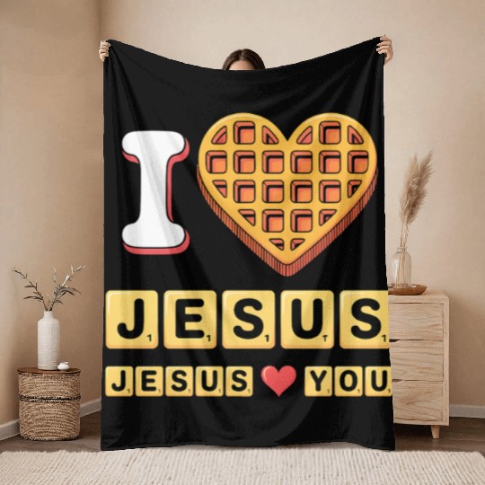 I Love Jesus Christian Breakfast Waffle Heart Throw Blankets