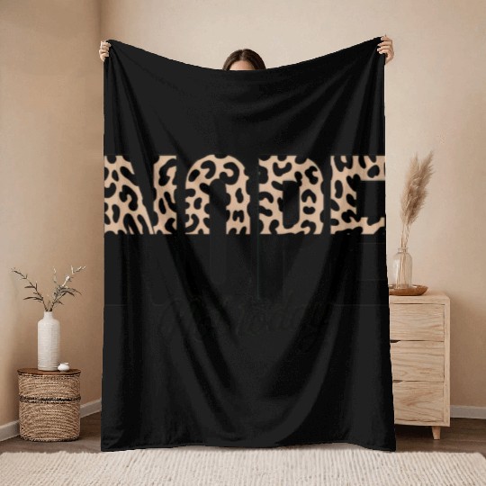 Leopard Print Motif with Bold Typography Throw Blankets