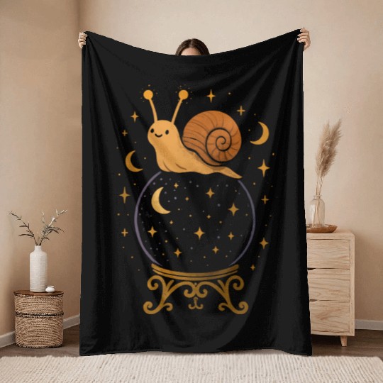 Whimsical Snail Crystal Ball Design Throw Blankets
