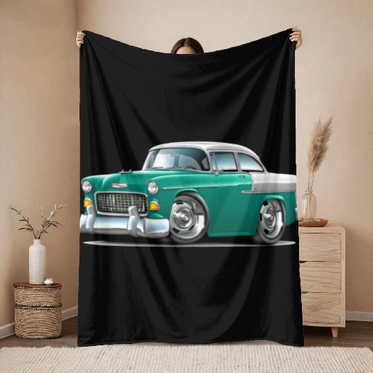 1955 Chevy Belair Green Car Throw Blankets