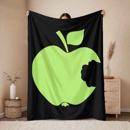 Green Bitten Apple Throw Blankets