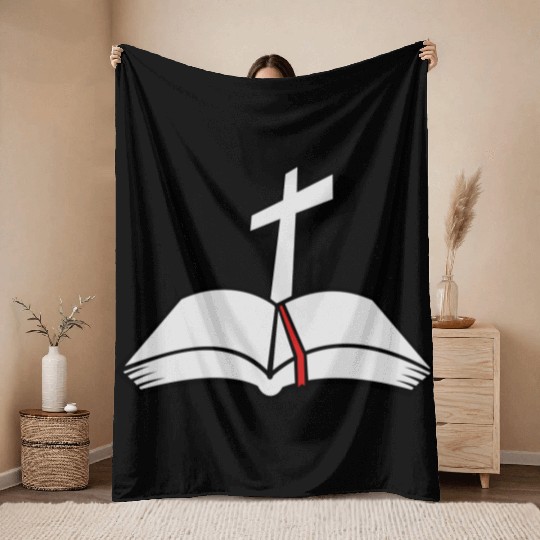 cross open bible 3c Throw Blankets