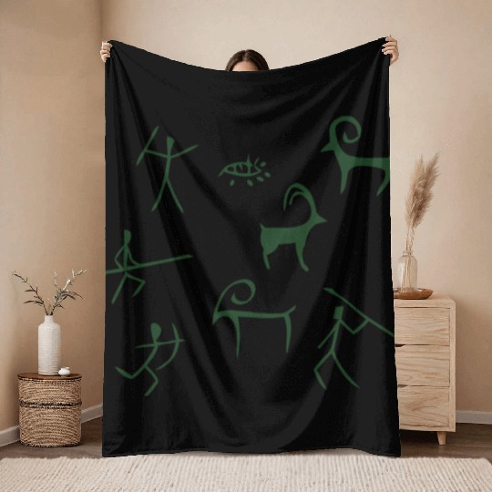 Caveman hunting cave drawings Throw Blankets