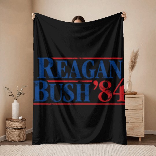 Distressed Reagan - Bush ’84 Throw Blankets