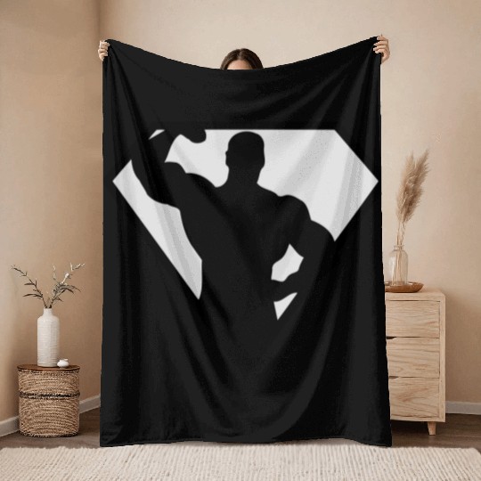 Super Muscle Man Body Builder Throw Blankets
