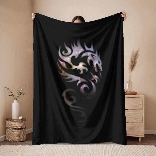 Cosmic Tribal Dragon Throw Blankets