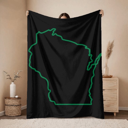 Wisconsin State Outline Design Throw Blankets