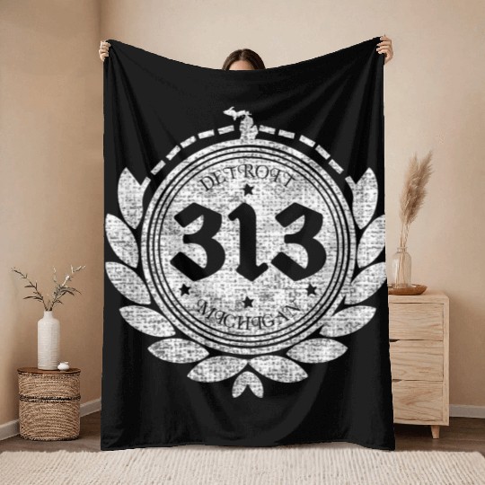 A Detroit Logo 313 Motor City Michigan Clothing Throw Blankets