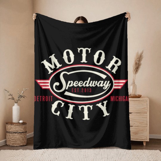MOTOR CITY SPEEDWAY Throw Blankets