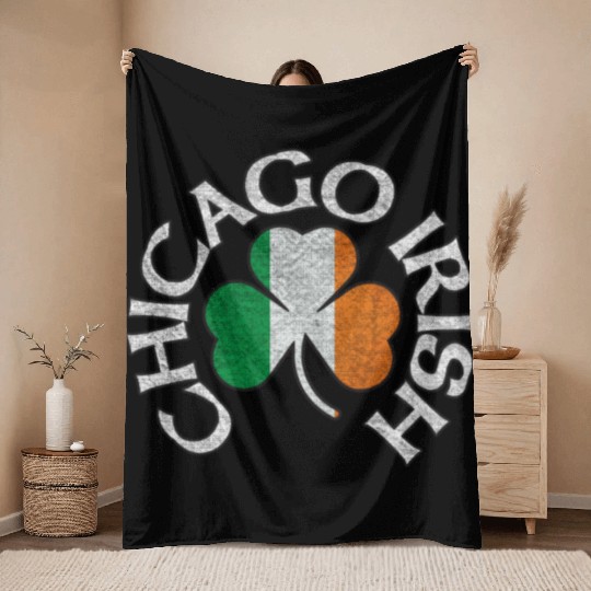 Chicago Irish Shamrock Apparel Throw Blankets