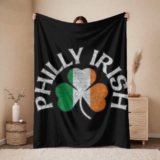 Philly Irish Shamrock Flag Apparel Throw Blankets