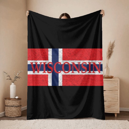 Wisconsin Norwegian Flag Throw Blankets