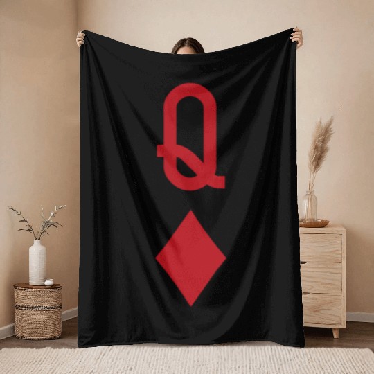 Queen of Diamonds Red Playing Card Throw Blankets
