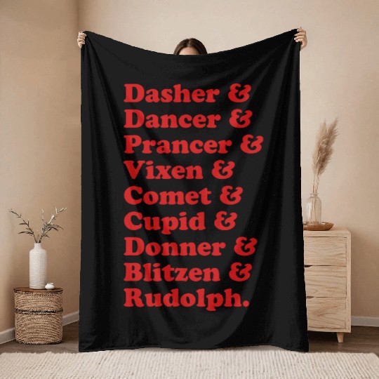 Reindeer Names Throw Blankets