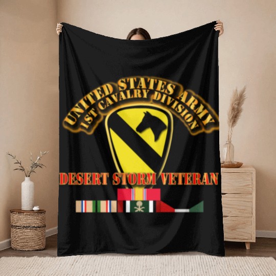 Army - 1st Cavalry Division - Desert Storm Veteran Throw Blankets
