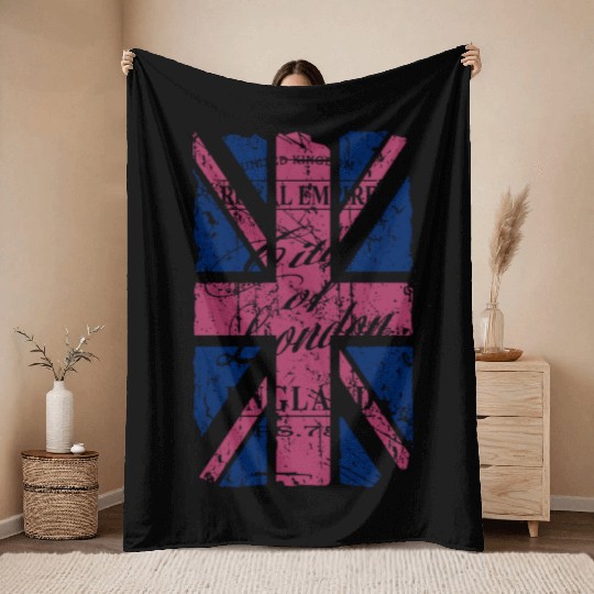 Union Jack - London - Vintage Look Throw Blankets