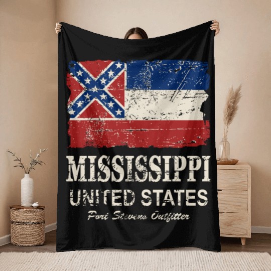 Mississippi Flag - Vintage Look Throw Blankets