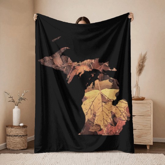 Michigan Autumn Fall Leaves Throw Blankets