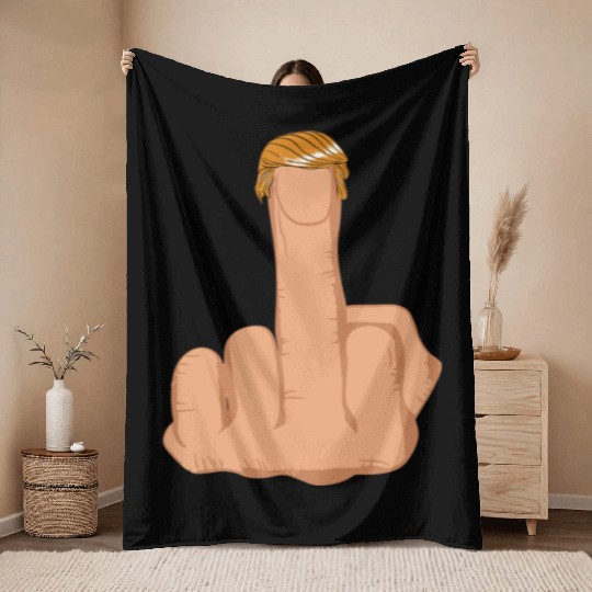 Funny Trump Middle Finger Throw Blankets