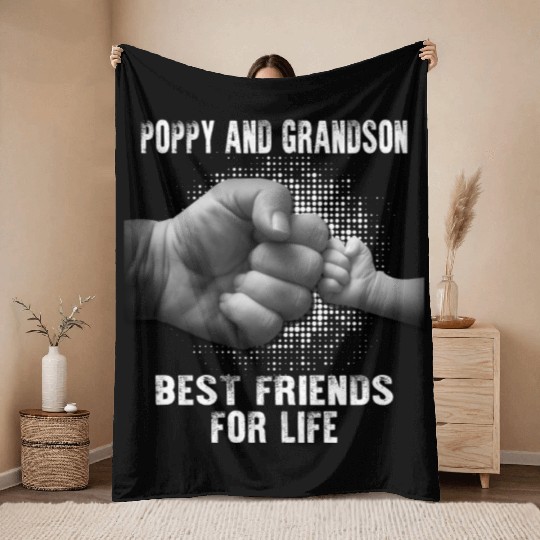 Poppy And Grandson Best Friends For Life Throw Blankets
