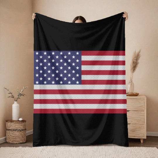 Independence Day cross-stitch american flag Throw Blankets