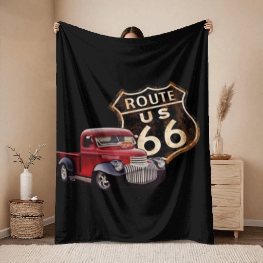Route 66 Street Rod Throw Blankets