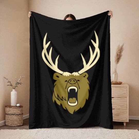 The beer - Grizzly with antlers (2c) Throw Blankets