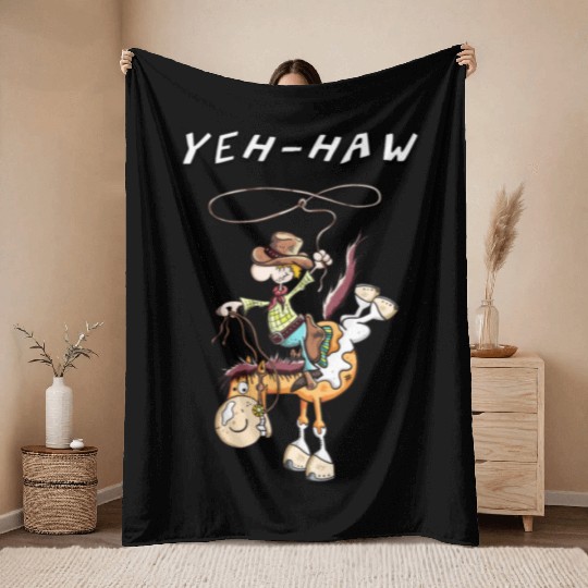 Yeh-Haw Cowboy - Pinto Horse - Western - Gift Throw Blankets