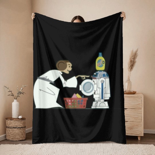 Funny Star Wars r2d2 and Leia comic Throw Blankets