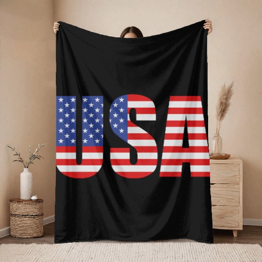 text letters stripes map country america united st Throw Blankets