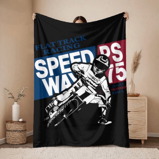 Flat Track Rider - Speedway Racing Throw Blankets