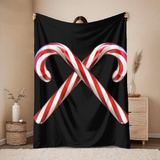 Crossed candy canes Throw Blankets