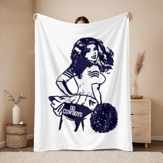 Dallas Cowboys Retro Football Cheerleader - Dallas Cowboys - Throw Blankets