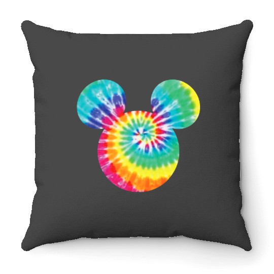 Disney Mickey Mouse Icon Rainbow Tie-Dye Throw Pillows, Mickey and Friends, Family Matching Throw Pillows
