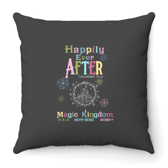Retro Happily Ever After Come Back Tour Throw Pillows, Disneyworld Throw Pillows, Magic Kingdom, Disney Castle