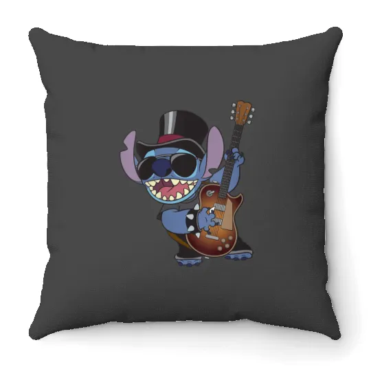 Womens Disney Lilo Stitch Rock Star Playing Big Chest Portrait Throw Pillows