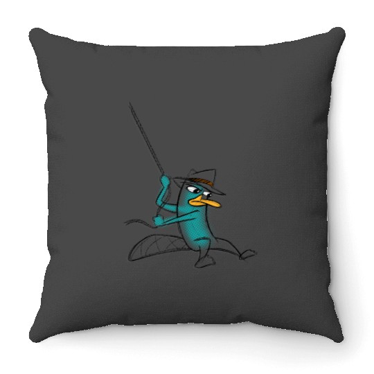 Disneys Phineas And Ferb Agent P Swinging Into Action Sketch Throw Pillows