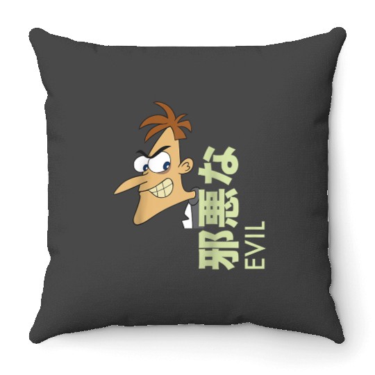 Disneys Phineas And Ferb Dr Doofenshmirtz Evil Kanji Logo Throw Pillows