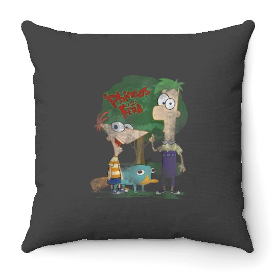 Disneys Phineas And Ferb Hanging Out With Perry Distressed Throw Pillows