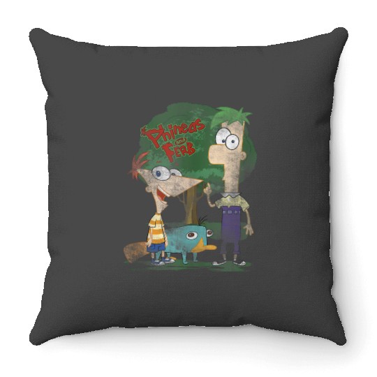 Disneys Phineas And Ferb Hanging Out With Perry Distressed Throw Pillows