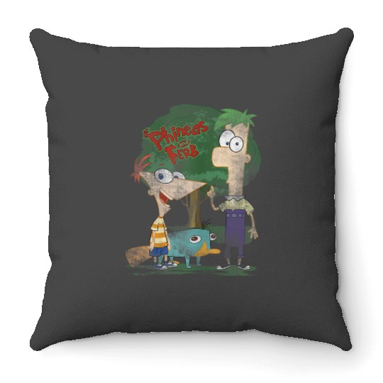 Disneys Phineas And Ferb Hanging Out With Perry Distressed Throw Pillows